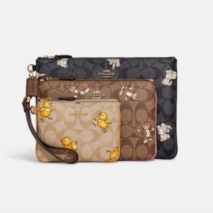 RARE COACH Pouch Trio In Signature Canvas With Creature Print